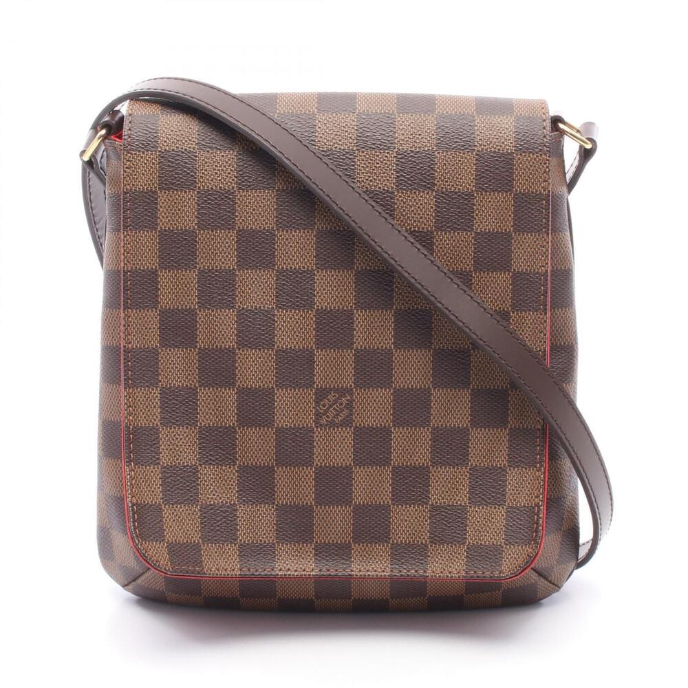 Louis Vuitton Musette Salsa Long Damier Canvas Leather Crossbody Bag Ebene Brown